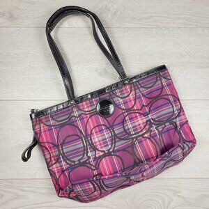 Coach Jewel Tone Poppy Tartan Plaid Signature Tote Bag